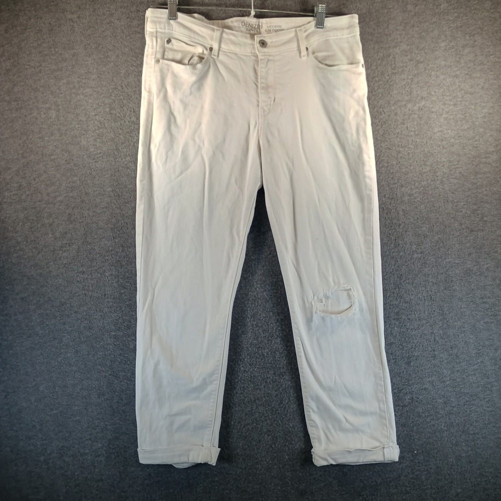 Levi's Denizen‎ Modern Slim Cuffed Jeans Womens 14 White Distressed